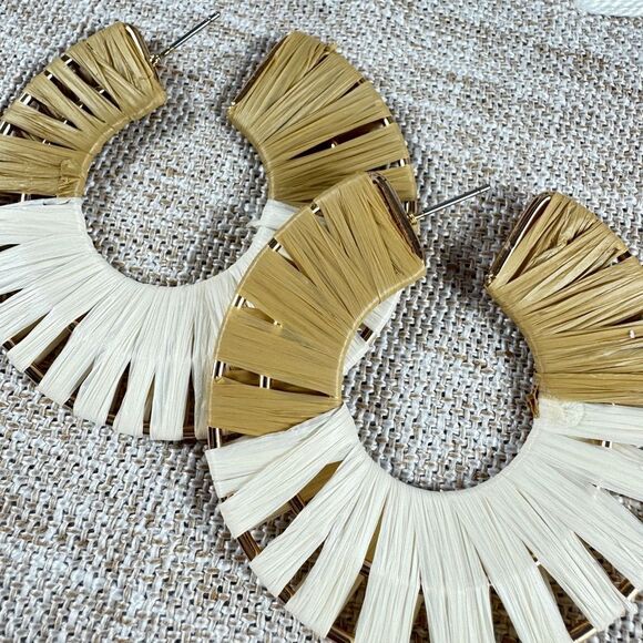 Free People Gold and Cream Hoop Earrings - Picture 2 of 9